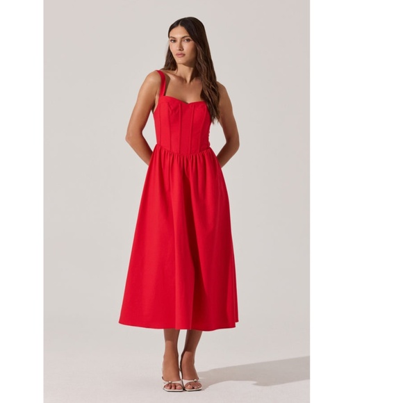 NEW ASTR The Label RED Sweetheart CORSET Linen A-LINE Midi DRESS XS - Picture 11 of 16